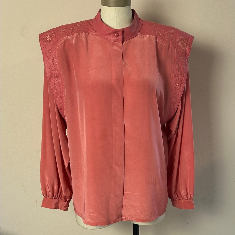 Suzelle Vintage satin shirt with embroidered shoulders size 14